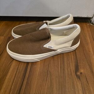 Vans Women's Brown and Cream Slip-On Shoes